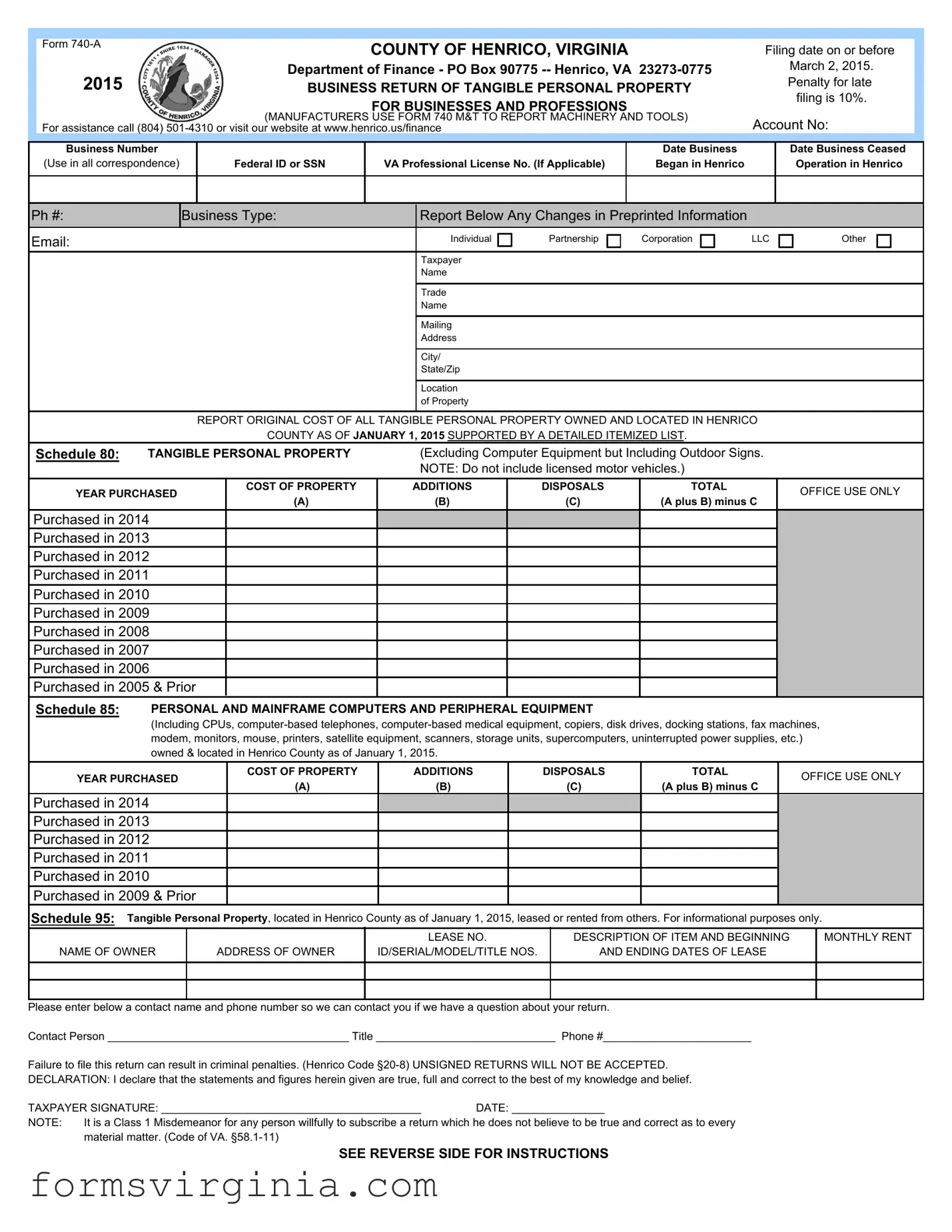 Free 740 A Virginia PDF Form