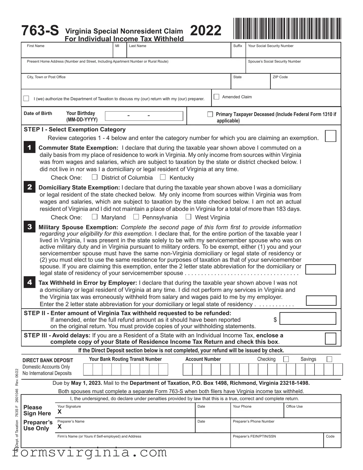 Free 763 S Virginia PDF Form