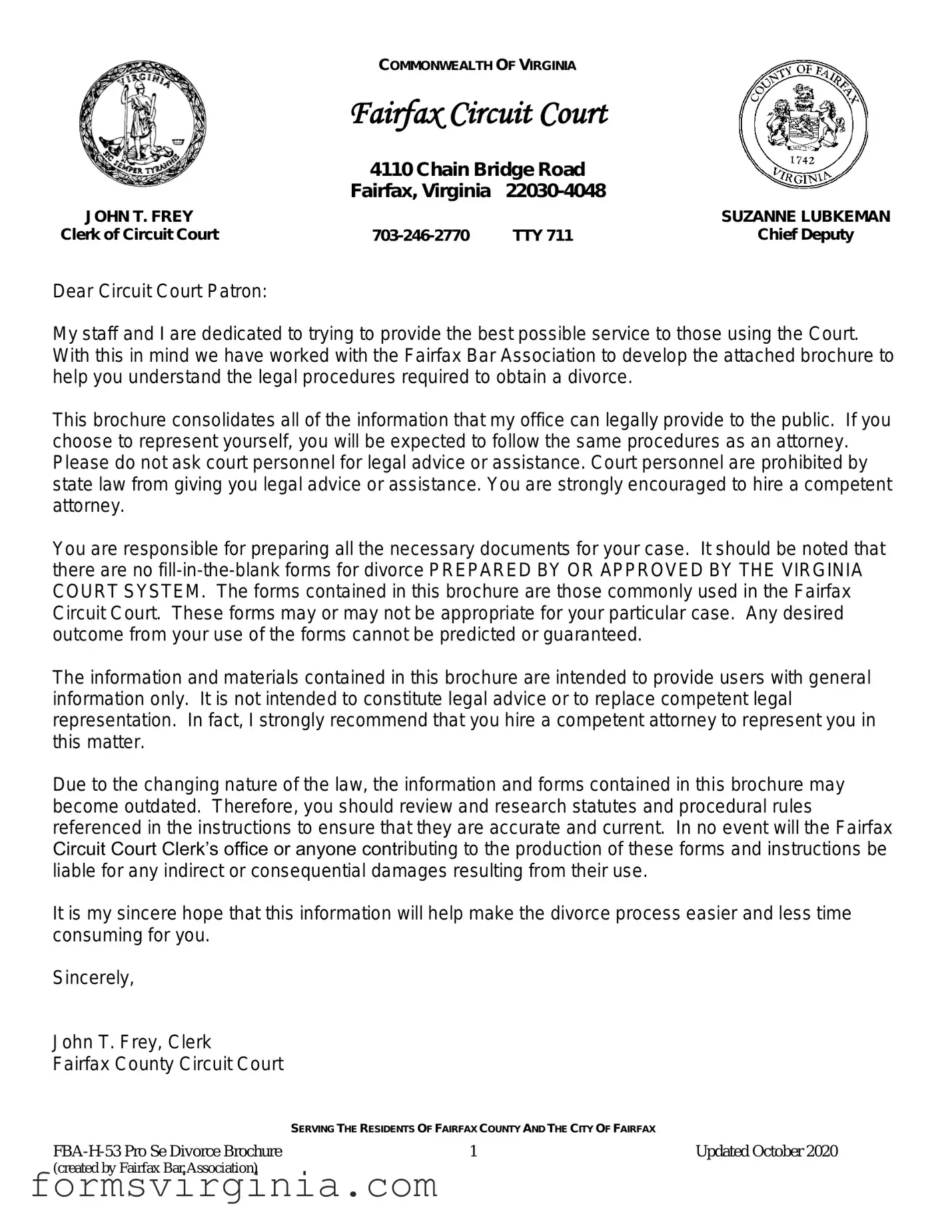 Free Bill Divorce Virginia Sample PDF Form