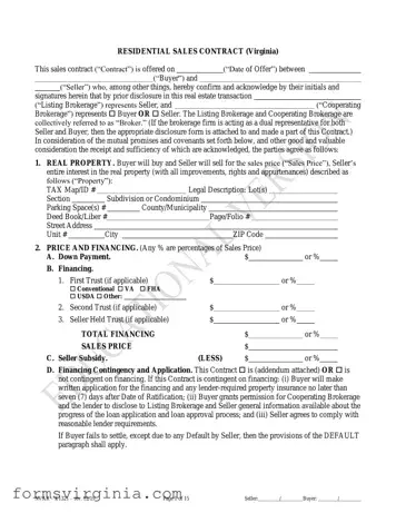 Free No Broker Residential Sales Virginia PDF Form