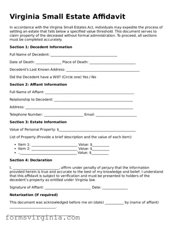 Official Virginia Small Estate Affidavit Document