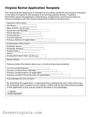 Official Virginia Rental Application Document