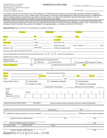 Free Virginia Apprentice Action PDF Form