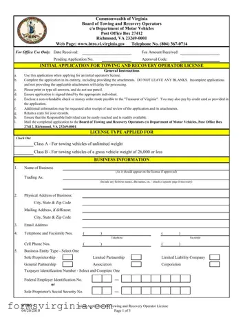 Free Virginia Btro 1 PDF Form