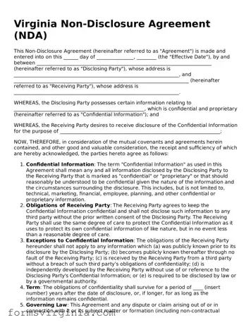 Official Virginia Non-disclosure Agreement Document