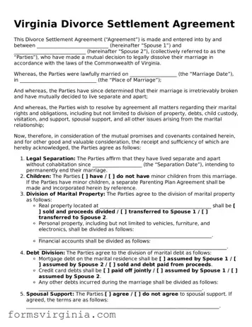 Official Virginia Divorce Settlement Agreement Document