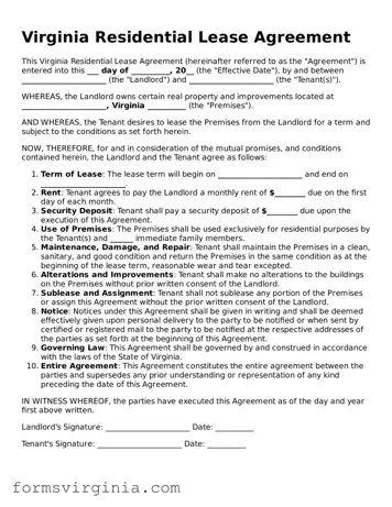 Official Virginia Residential Lease Agreement Document