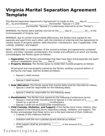 Official Virginia Marital Separation Agreement Document