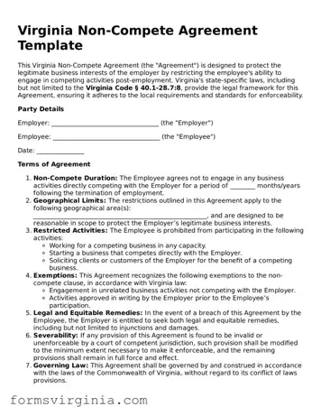 Official Virginia Non-compete Agreement Document