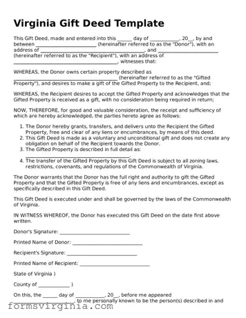 Official Virginia Gift Deed Document
