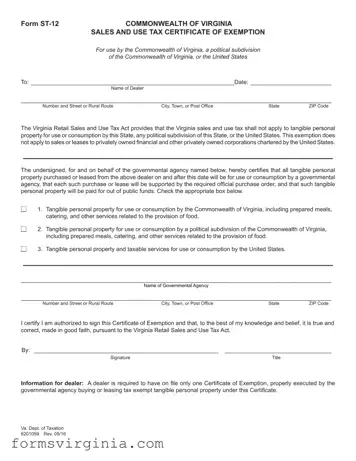 Free Virginia Sales Tax Exemption PDF Form