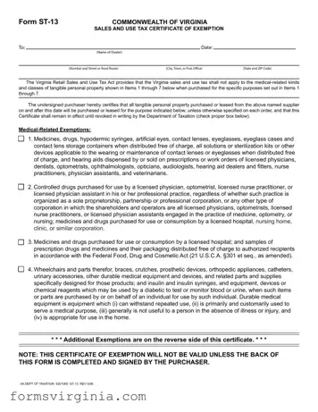 Free Virginia St 13 PDF Form