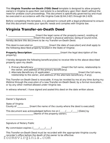 Official Virginia Transfer-on-Death Deed Document