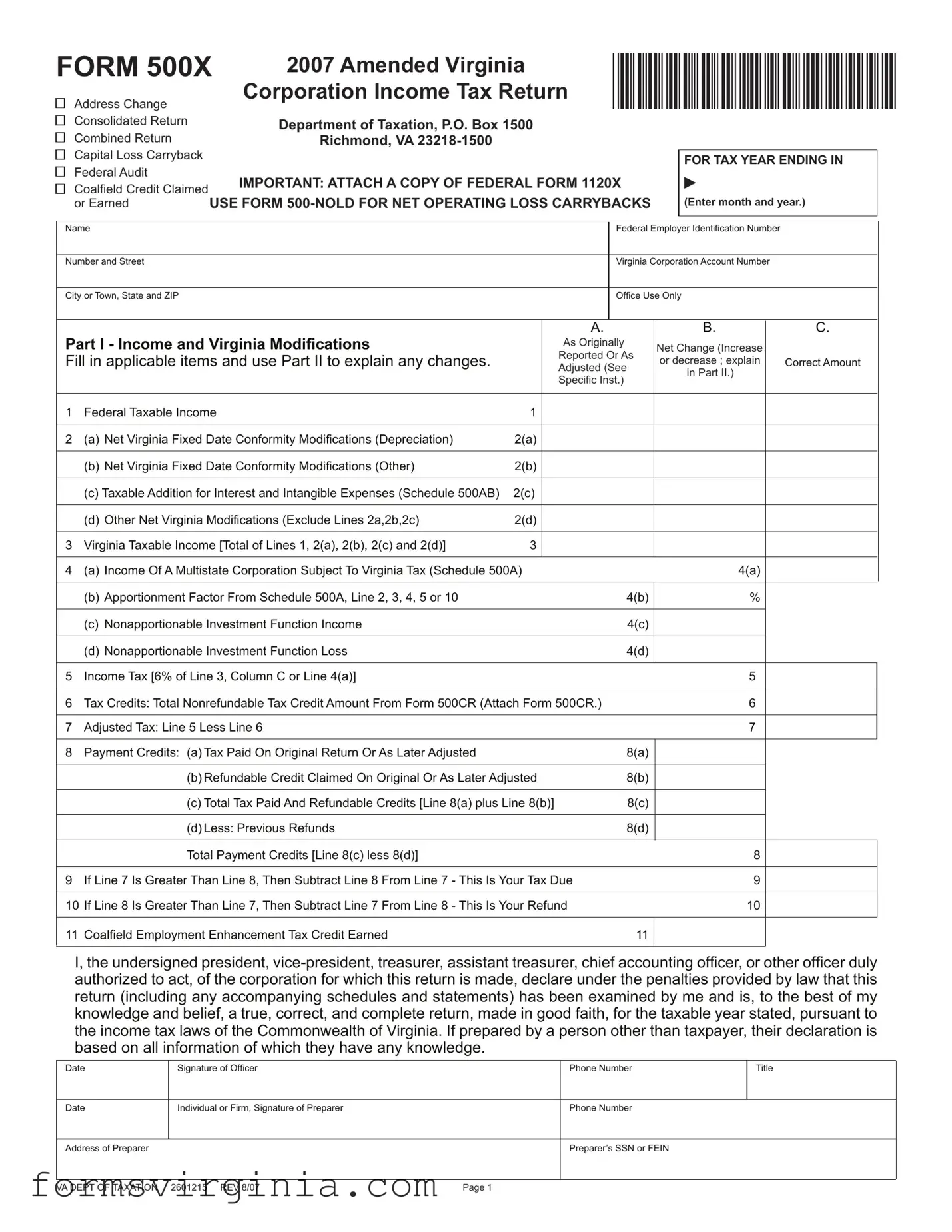 Free Virginia 500X PDF Form