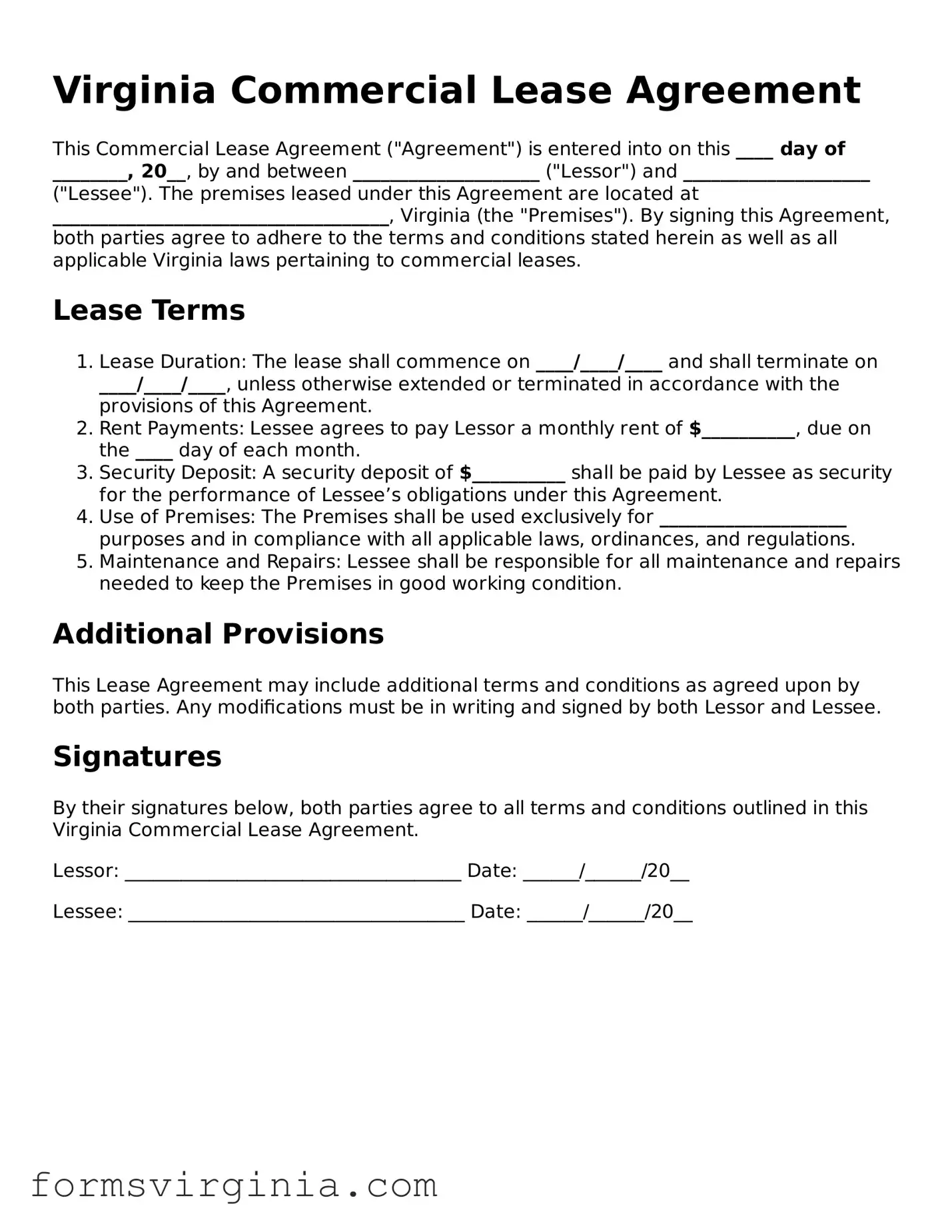 Official Virginia Commercial Lease Agreement Document