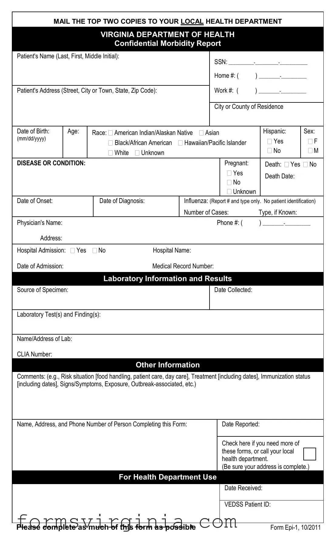 Free Virginia Epi 1 PDF Form