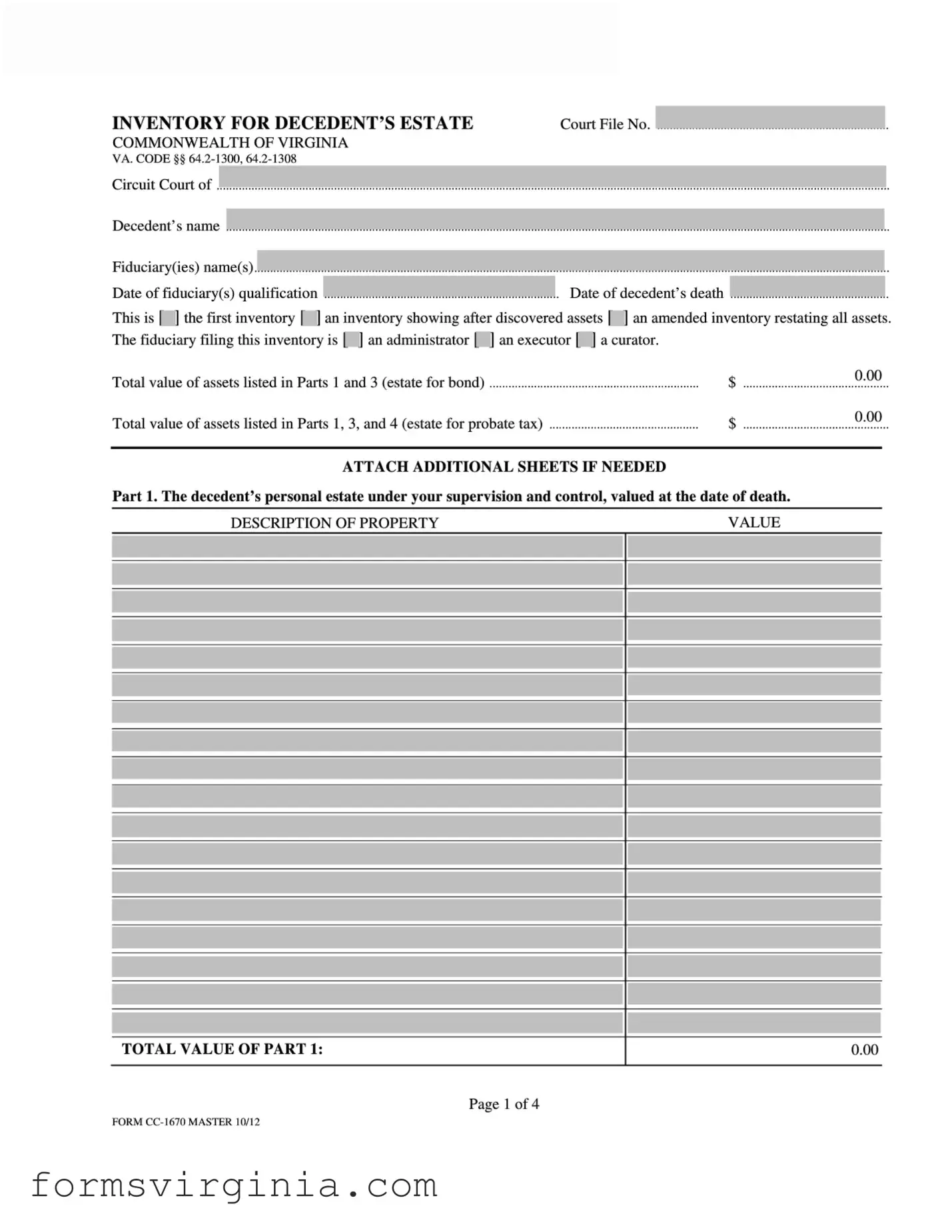 Free Virginia Estate Cc 1670 PDF Form