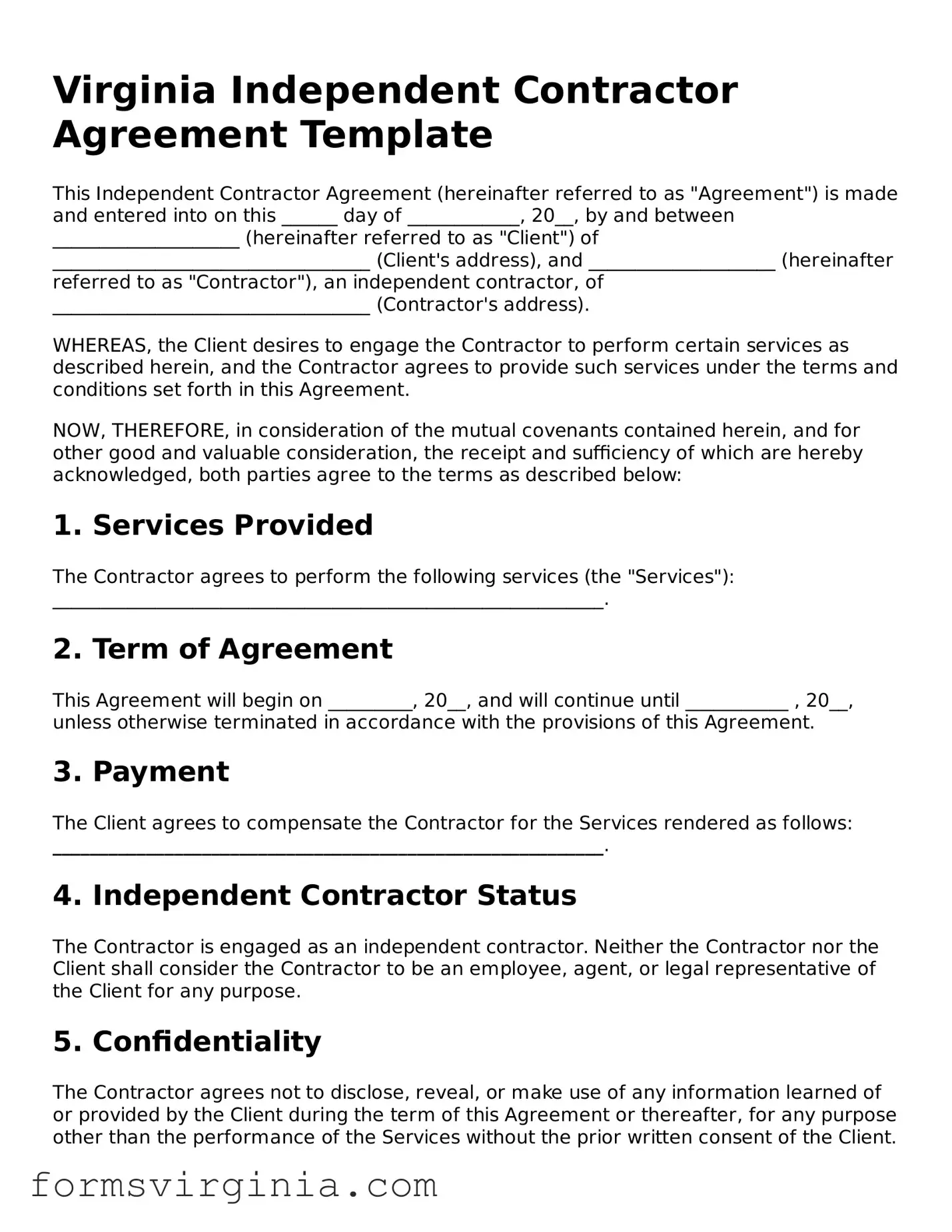 Official Virginia Independent Contractor Agreement Document