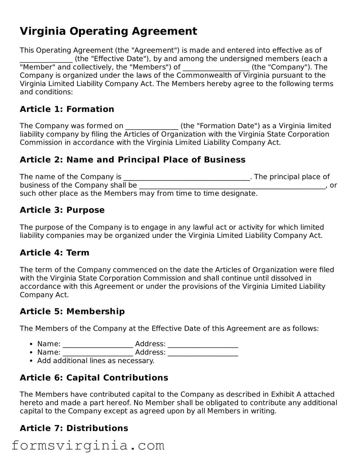 Official Virginia Operating Agreement Document