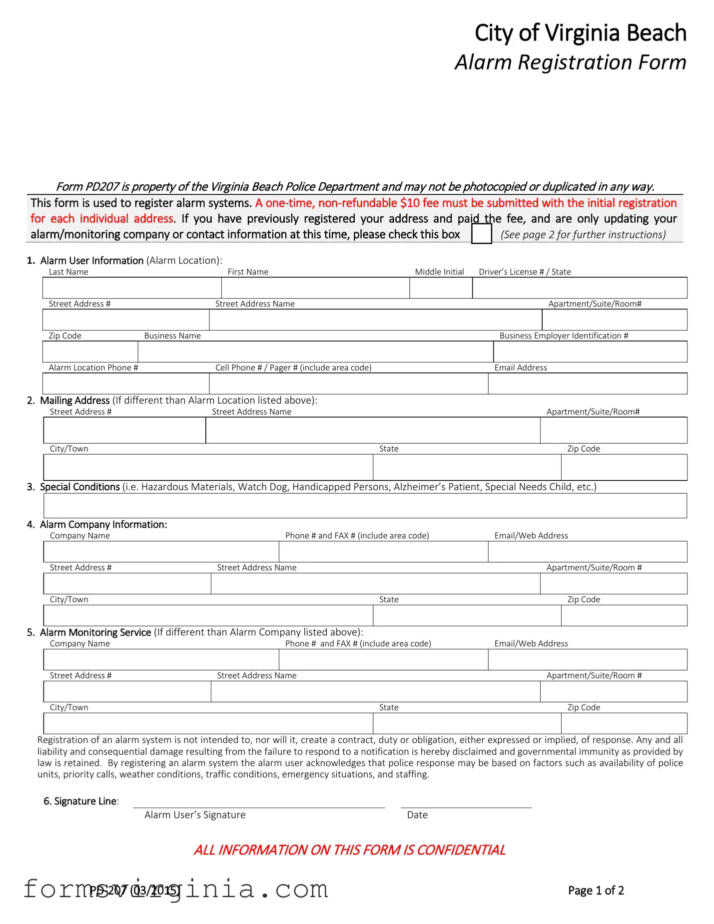 Free Virginia Pd 207 PDF Form