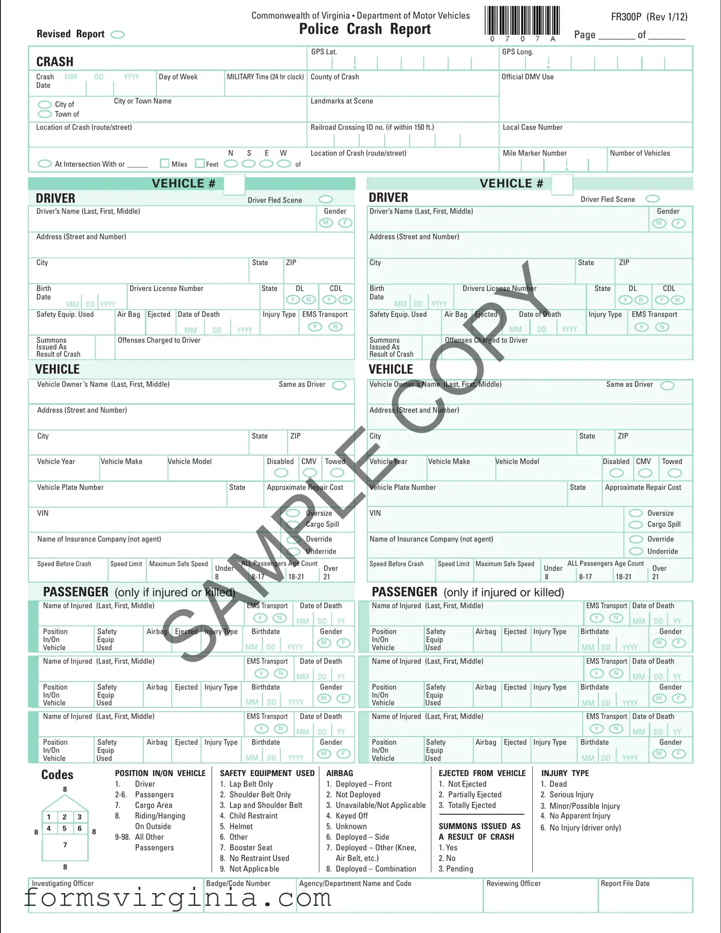 Free Virginia Police Crash Report PDF Form