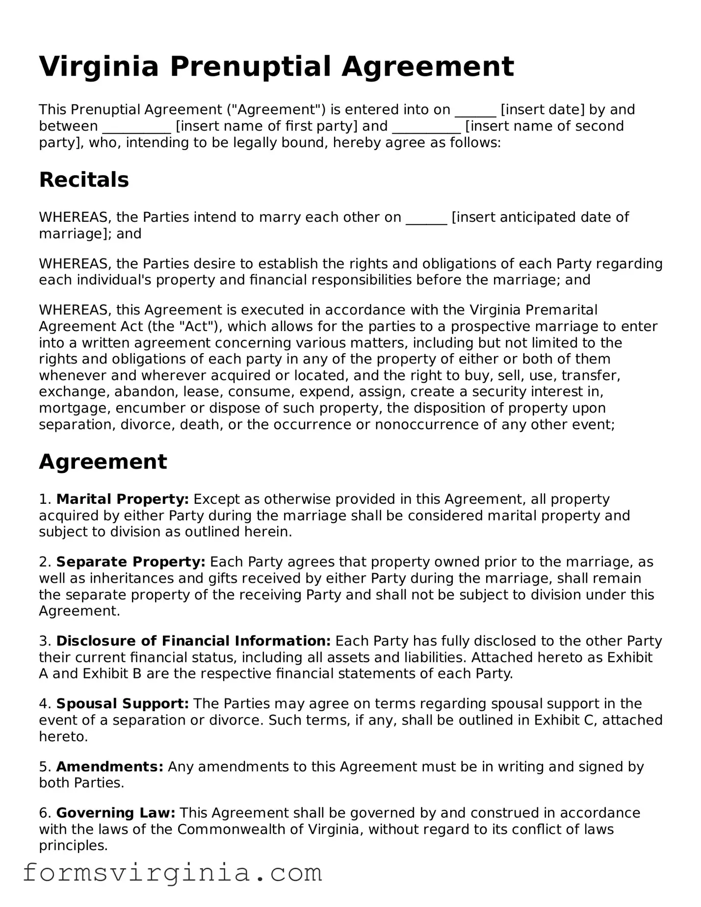 Official Virginia Prenuptial Agreement Document