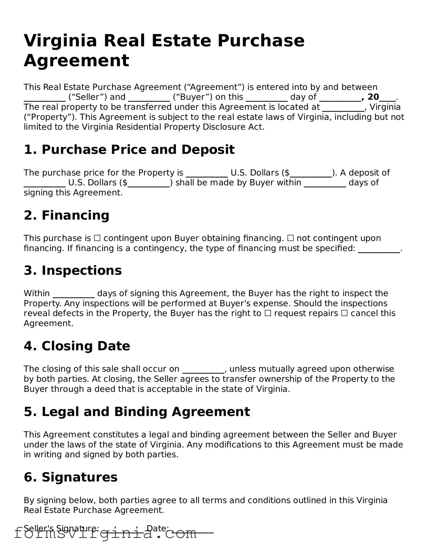 Official Virginia Real Estate Purchase Agreement Document