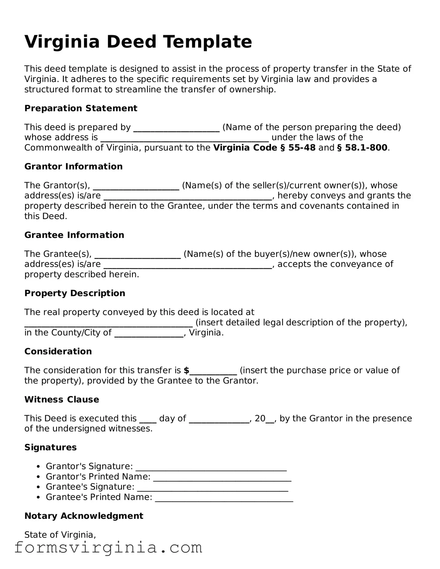 Official Virginia Deed Document