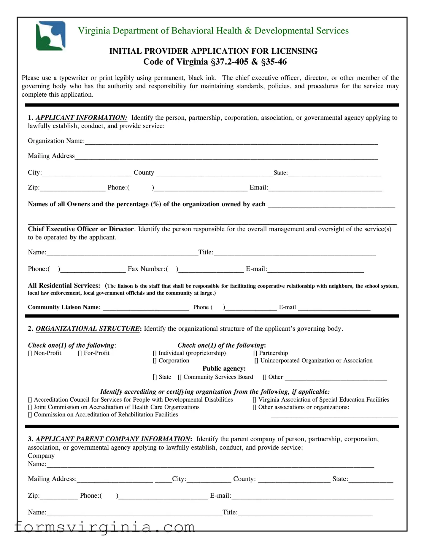 Free Virginia Provider Application PDF Form