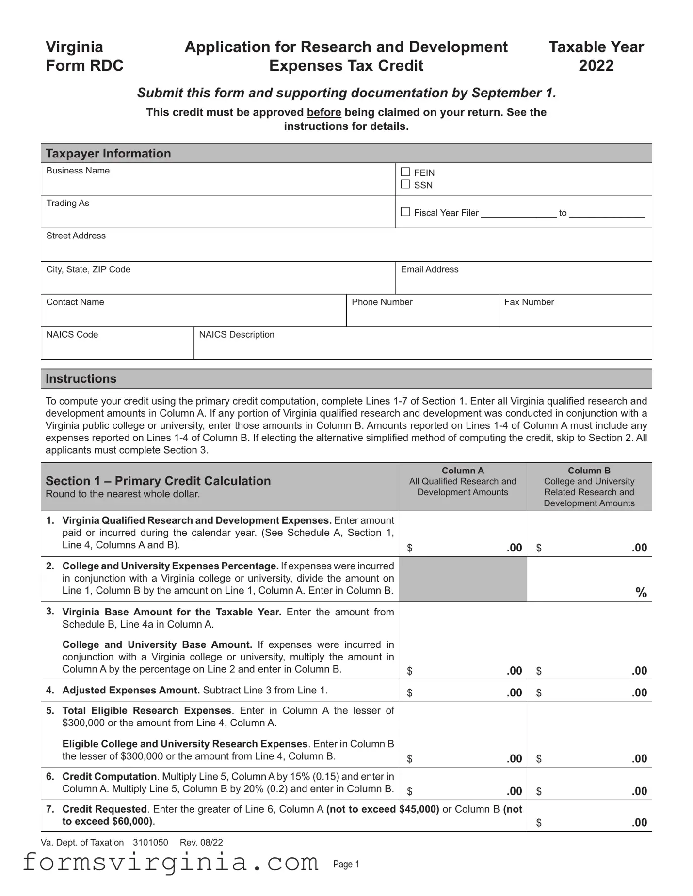 Free Virginia Rdc PDF Form