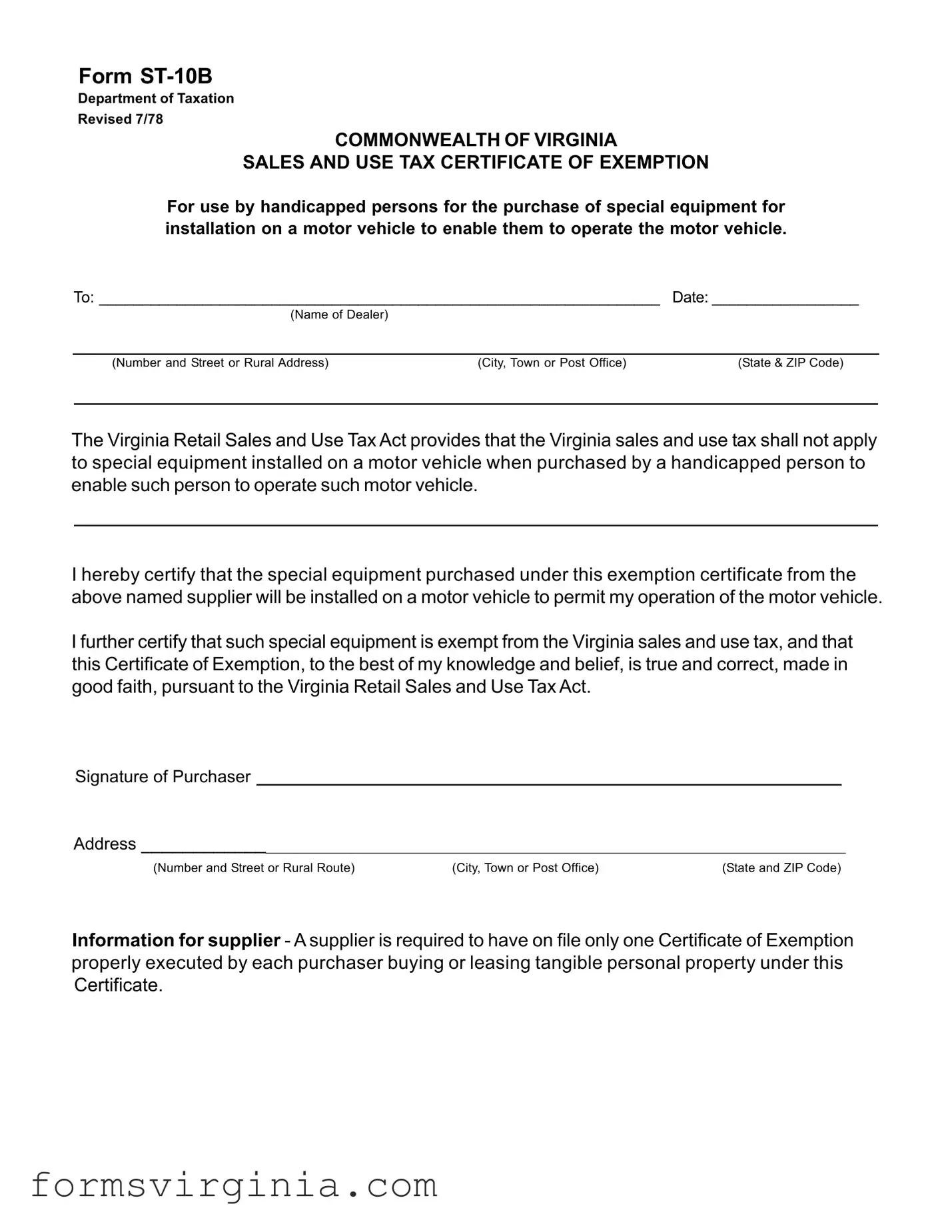 Free Virginia St 10B PDF Form