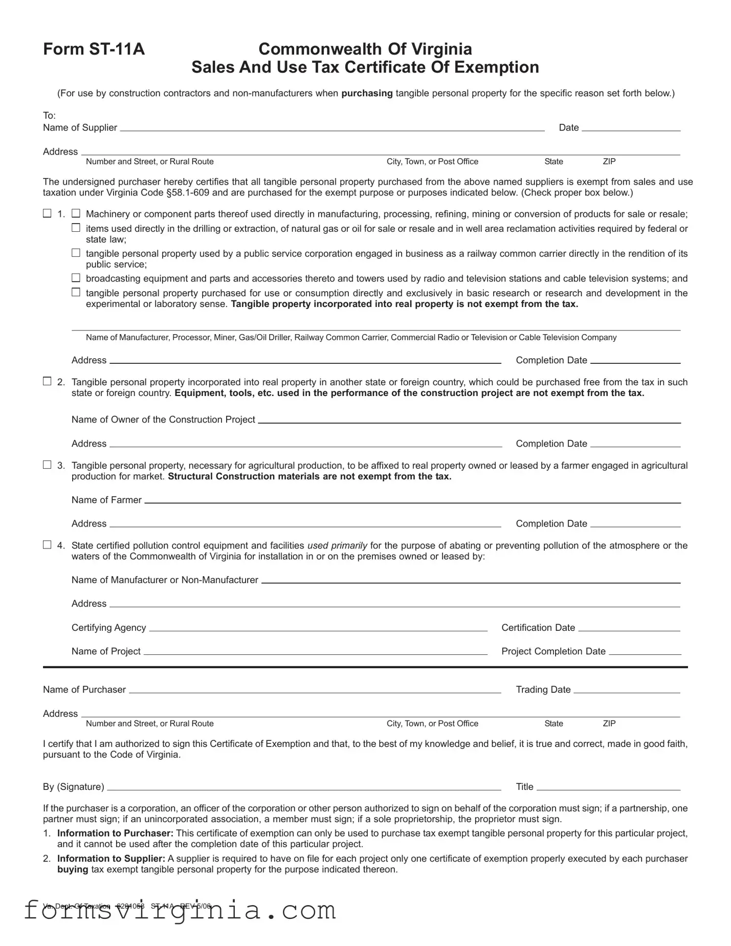 Free Virginia St 11A PDF Form