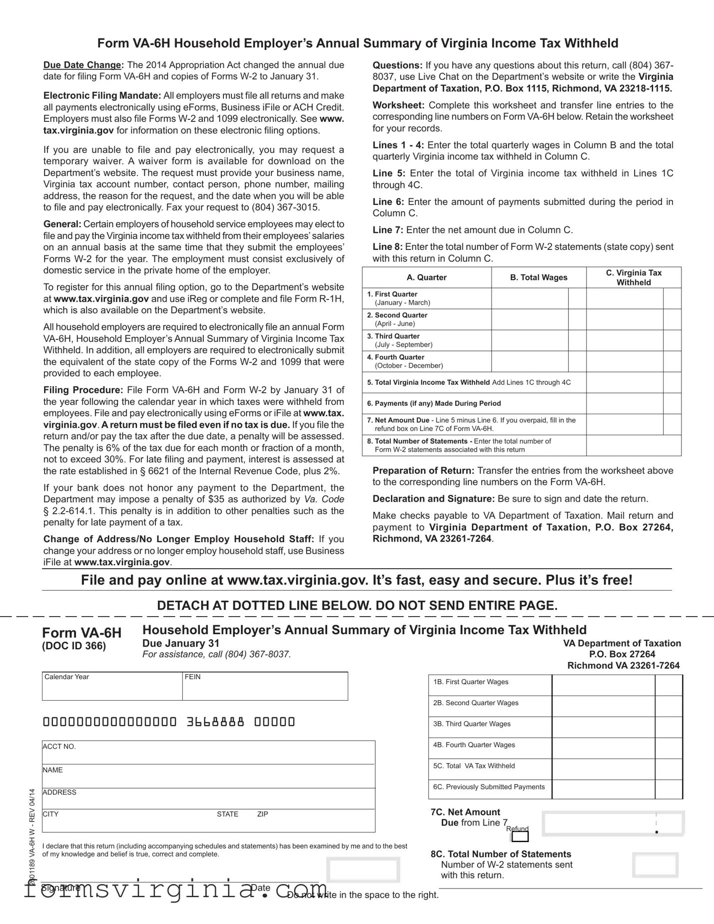 Free Virginia Va 6H PDF Form