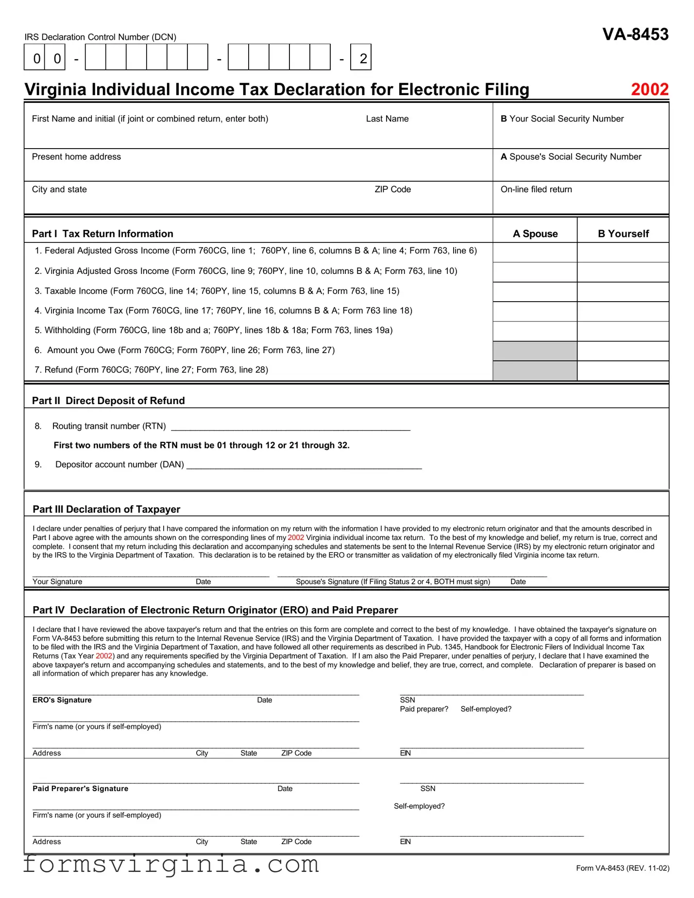 Free Virginia Va 8453 PDF Form
