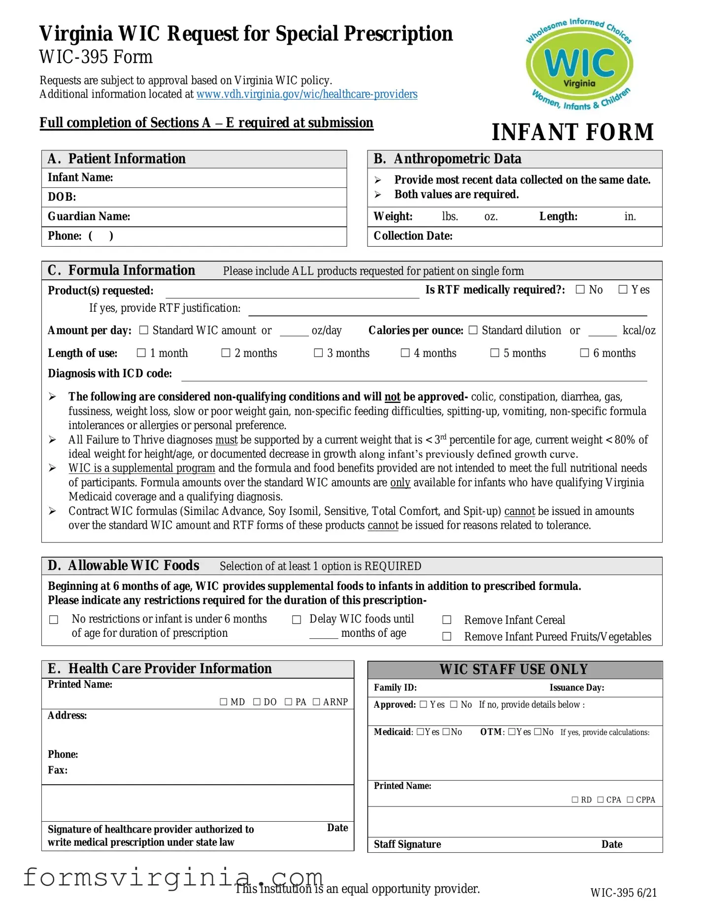 Free Virginia Wic 395 PDF Form