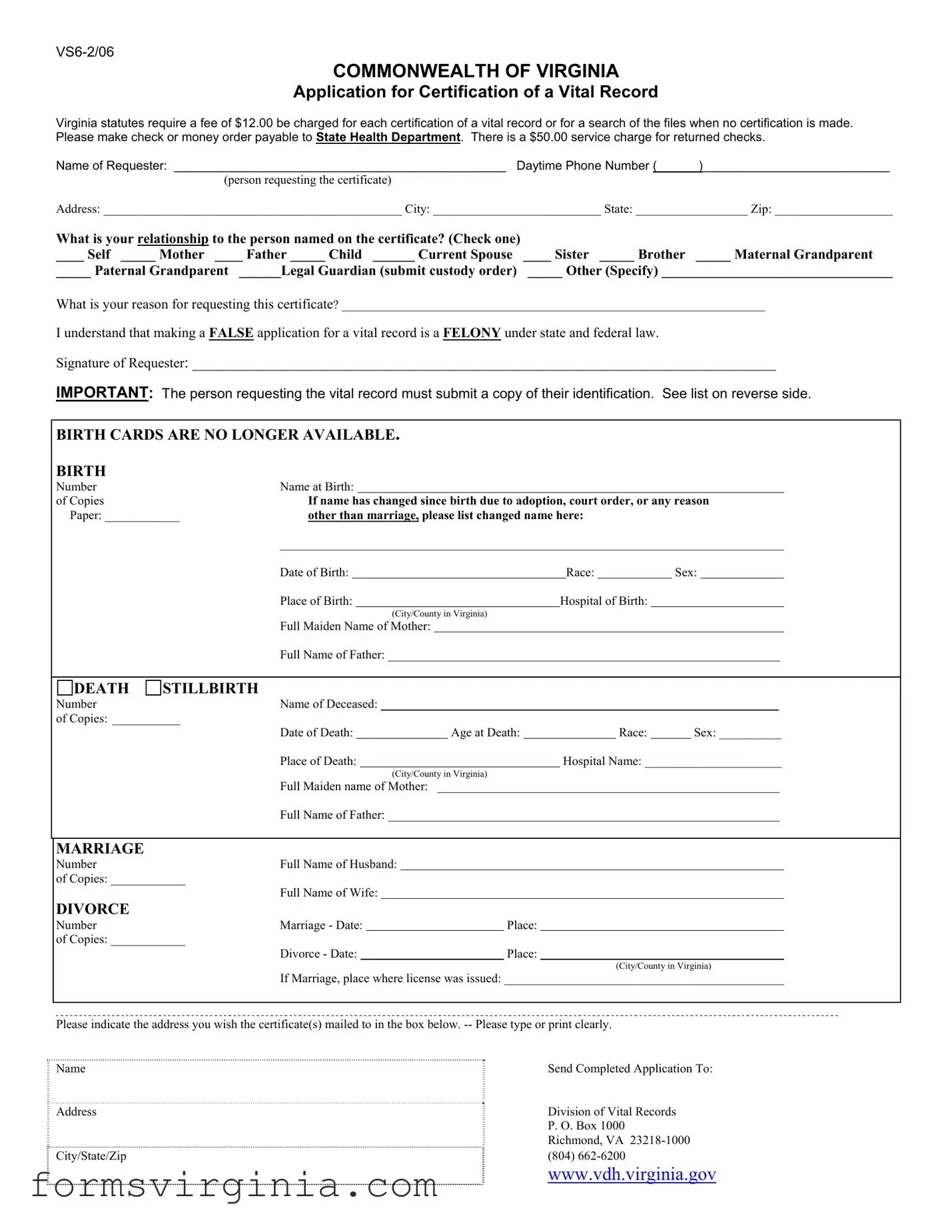 Free Vs 6 Virginia PDF Form